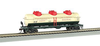 3-Dome Tank Car - 3-Rail - Ready to Run -  Williams(TM) -- Christmas Eggnog (cream, red, green)-1