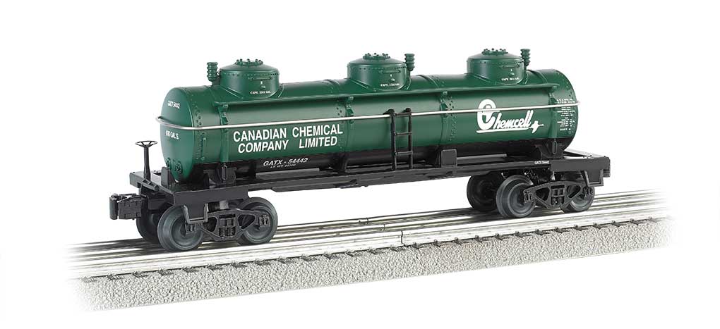 3-Dome Tank Car - 3-Rail - Ready to Run -  Williams(TM) -- Chemcell GATX #54442 (blue, black, white)