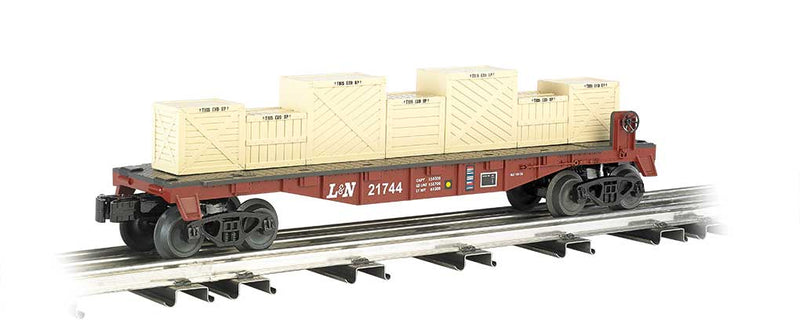 40' Flatcar w/Crate Load - 3-Rail - Ready to Run - Williams(TM) -- Louisville & Nashville #21744 (Boxcar Red)