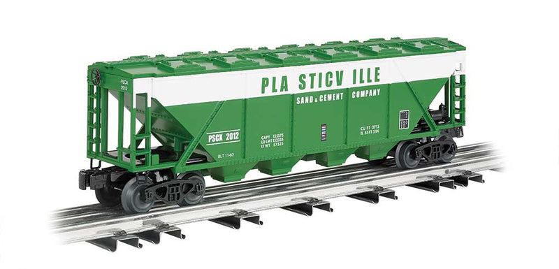 4-Bay Covered Hopper - 3-Rail - Ready to Run -  Williams(TM) -- Plasticville Sand & Cement (green, white)