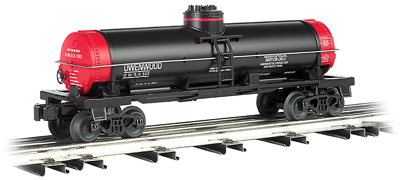 Single-Dome Tank Car - 3-Rail - Ready to Run - Williams(TM) -- Owenwood Motor Oil OWOX #553 (black, red)-1