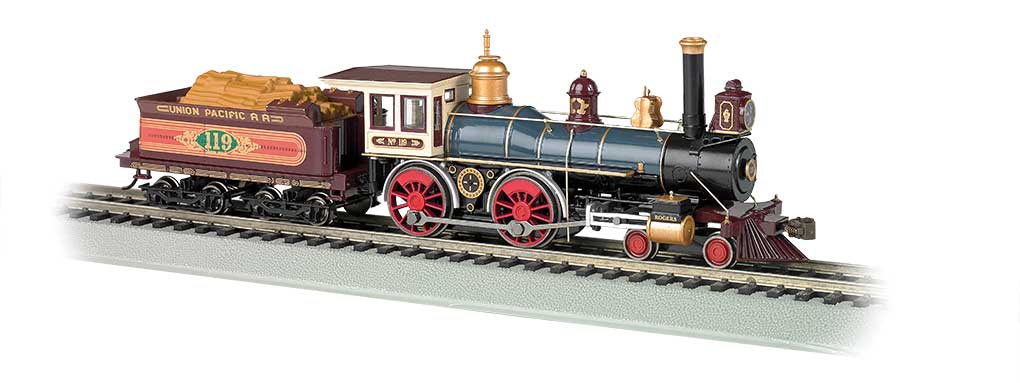 4-4-0 w/Wood Tender Load - Standard DC -- Union Pacific #119 (Russian Iron, black, red, brown)