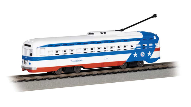 PCC Streetcar - Standard DC -- SEPTA #2254 (Bicentennial, white, blue, red)