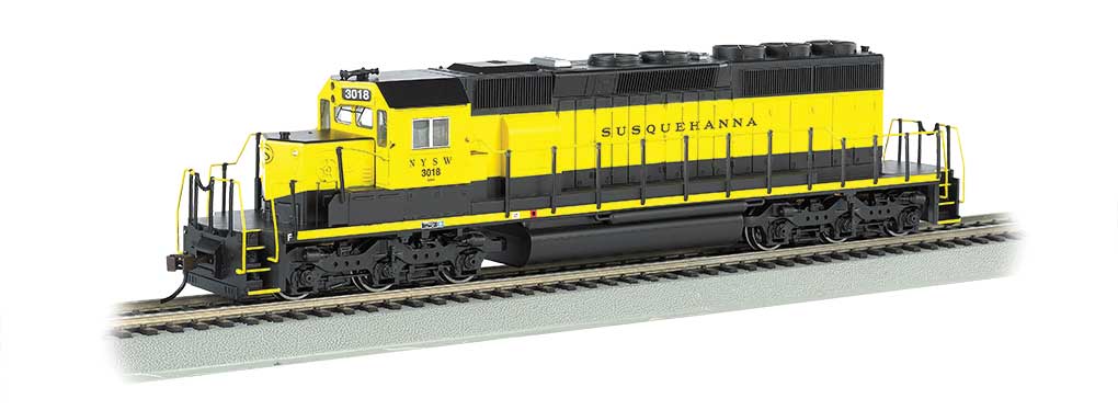EMD SD40-2 - DCC -- New York, Susquehanna & Western #3018 (black, yellow)-2