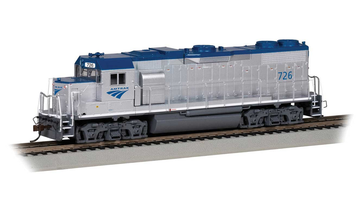 EMD GP38-2 - Standard DC -- Amtrak #726 (Phase V, silver, blue,