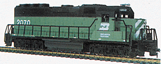 EMD GP40 - Standard DC -- Burlington Northern #3519 (Cascade Green, black, white)-1