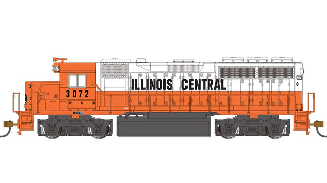 EMD GP40 - Standard DC -- Illinois Central #3072 (orange, white, black)