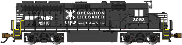 EMD GP40 - Standard DC -- Norfolk Southern #3053 (black, white; "Operation Lifesaver" Scheme)
