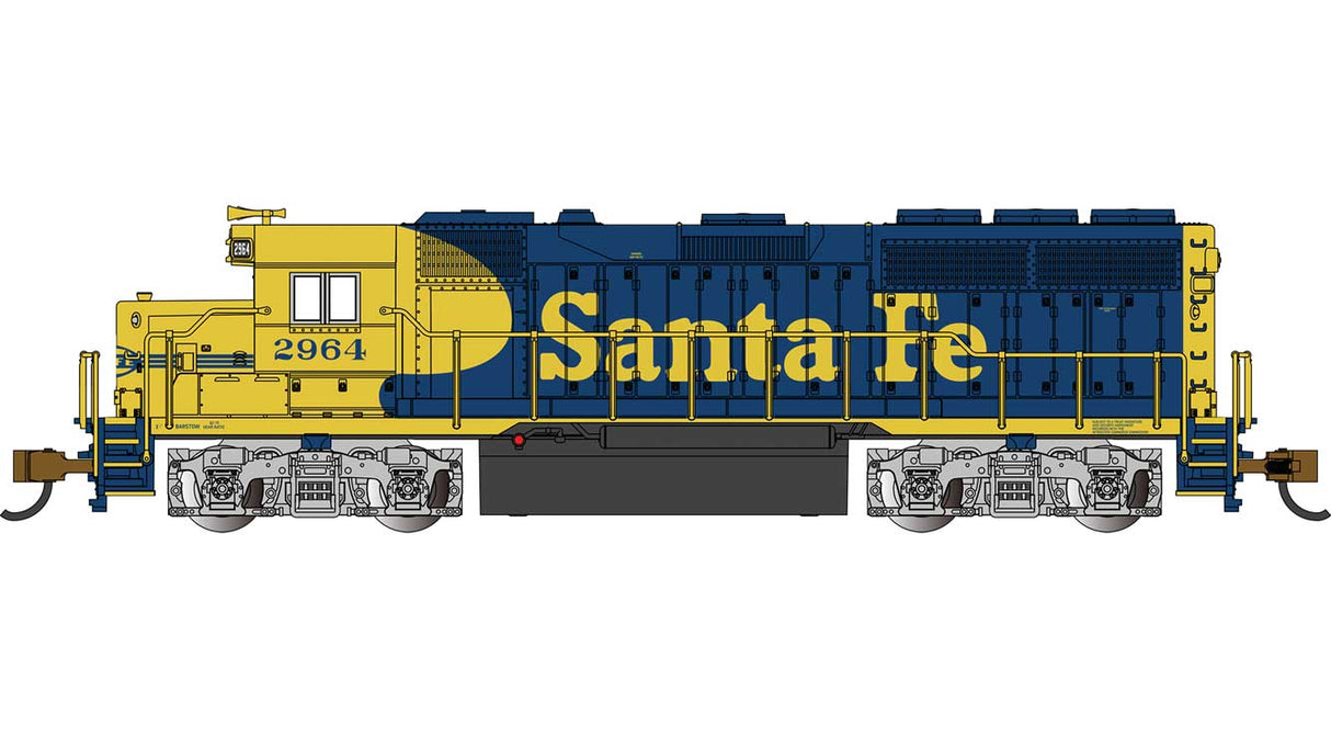 EMD GP40 - Standard DC -- Santa Fe #2964 (Warbonnet, blue, yellow)