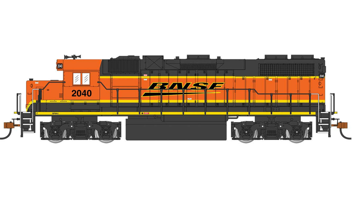 EMD GP38-2 - Sound and DCC -- BNSF Railway #2040 (orange, black, Wedge Logo)