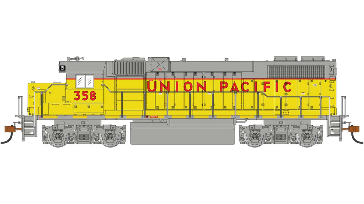 EMD GP38-2 - Sound and DCC -- Union Pacific #358 (Armour Yellow, gray, yellow frame stripe)