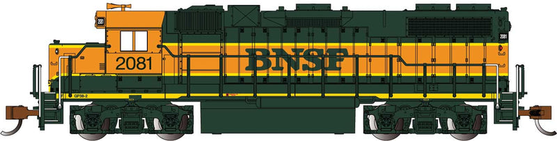 EMD GP38-2 - Sound and DCC -- Burlington Northern Santa Fe #2081 (H1; green, orange, yellow)