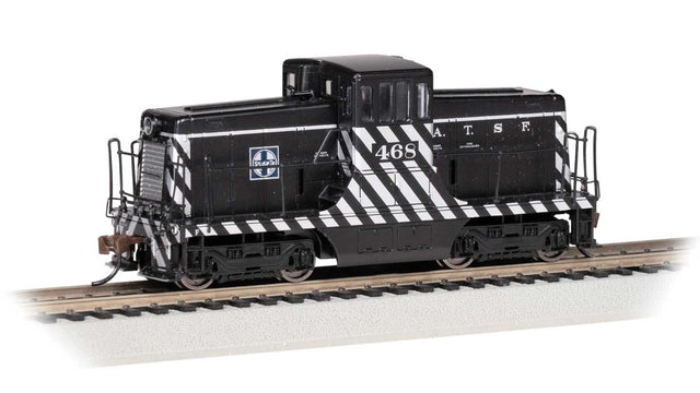 GE 44-Ton Switcher - Sound and DCC - Sound Value -- Atchison, Topeka & Santa Fe #468 (Zebra Stripes; black, silver)