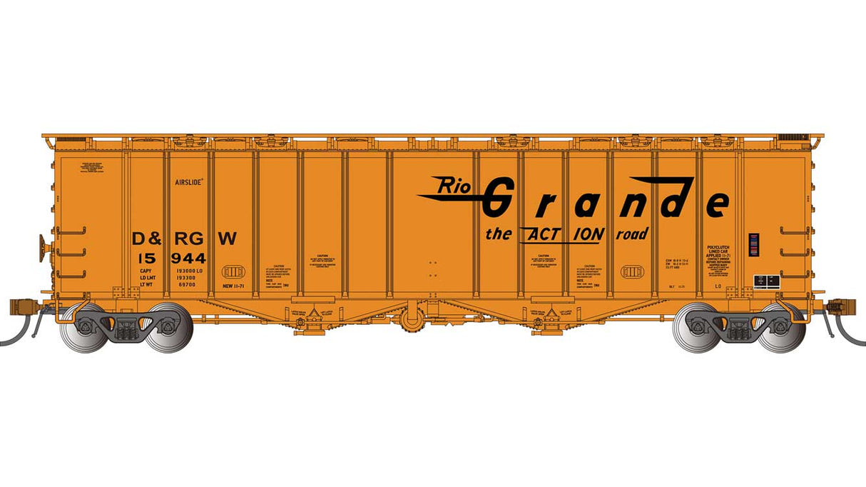 GATX 4180 Airslide Covered Hopper - Ready to Run - Silver Series(R) -- Denver & Rio Grande Western #15944 (orange, black, Flying Grande)