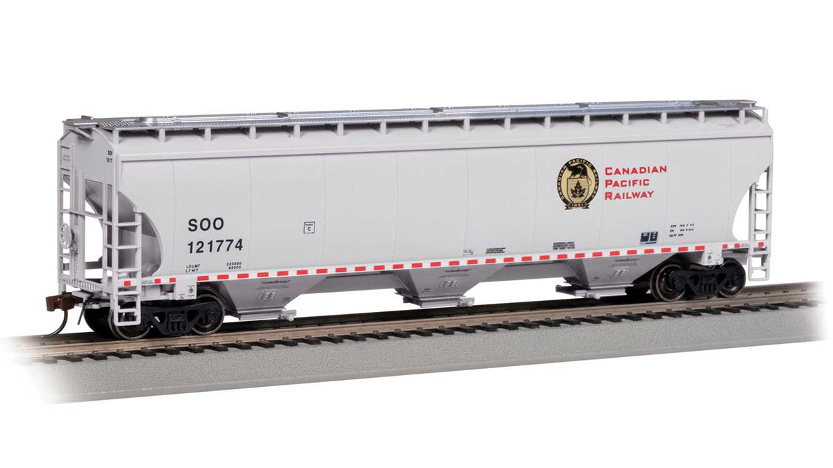 Trinity 5161 3-Bay Covered Hopper - Ready to Run -- Canadian Pacific #121774 (gray, black, red dashed frame stripe, Beaver Logo)