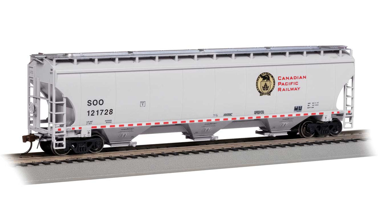 Trinity 5161 3-Bay Covered Hopper - Ready to Run -- Canadian Pacific SOO #121728 (gray, black, red dashed frame stripe, Beaver L