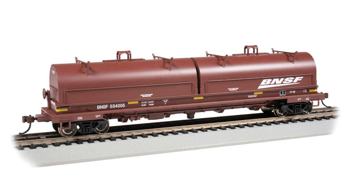 55' Steel Steel Coil Car with Round Hoods - Ready to Run -- BNSF Railway #534005 (Boxcar Red; Wedge Logo, Yellow Conspicuity Markings)