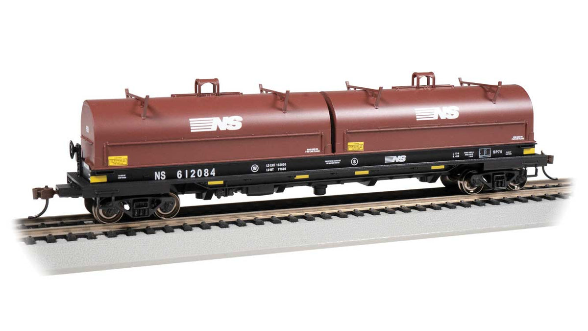 55' Steel Steel Coil Car with Round Hoods - Ready to Run -- Norfolk Southern #612084 (black, Boxcar Red Hoods; Yellow Conspicuity Markin