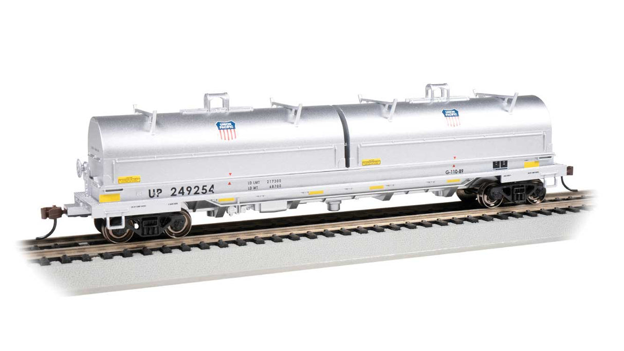 55' Steel Steel Coil Car with Round Hoods - Ready to Run -- Union Pacific #249254 (gray; Yellow Conspicuity Markings, Small Logo)
