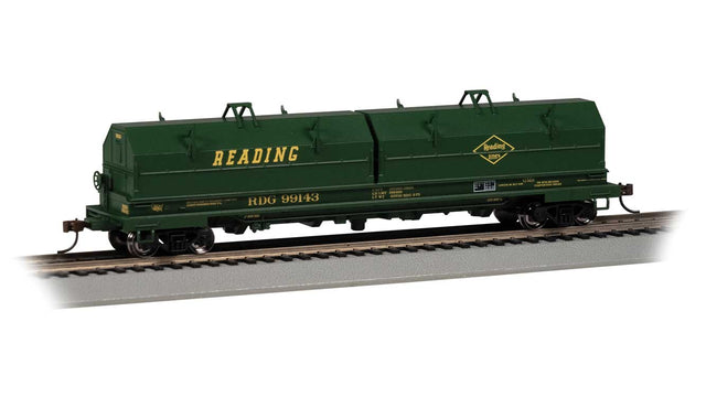 55' Coil Car with Angled Hoods and Load - Ready to Run -- Reading #99143 (green, yellow)