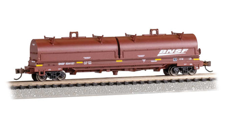 55' Coil Car with Round Hoods and Load - Ready to Run -- BNSF Railway #534157 (Boxcar Red, white; Wedge Logo, Yellow Conspicuity Marks)