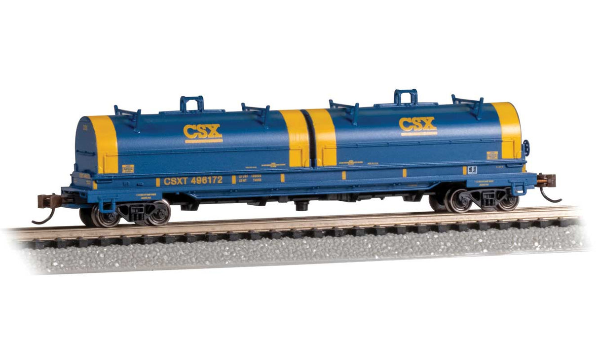 55' Coil Car with Round Hoods and Load - Ready to Run -- CSX Transportation #496172 (blue; Yellow Hood Ends, Conspicuity Marks)