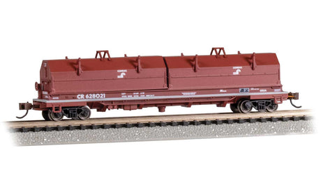 55' Coil Car with Angled Hoods and Load - Ready to Run -- Conrail #628021 (Boxcar Red, white)