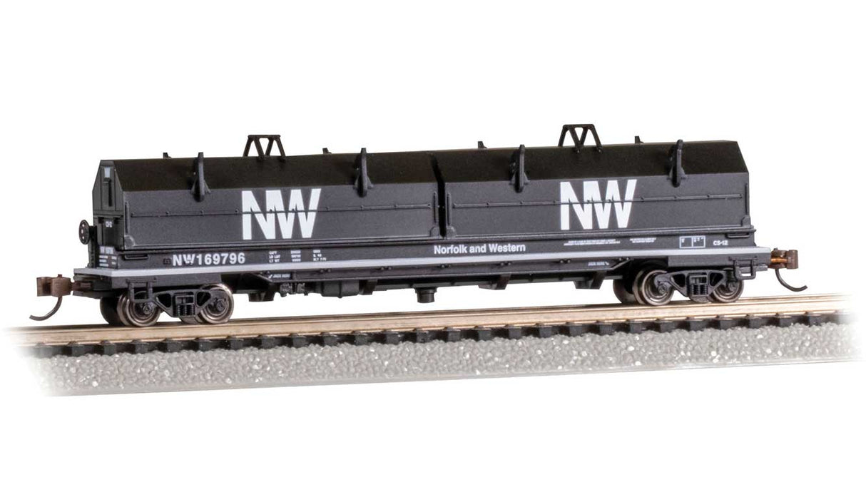 55' Coil Car with Angled Hoods and Load - Ready to Run -- Norfolk & Western #169796 (black, white, NW Logo)