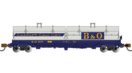 55' Coil Car with Round Hoods and Load - Ready to Run - Silver Series(R) -- Baltimore & Ohio #8379 (blue, gray, yellow)