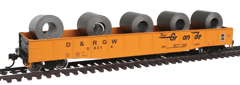 ACF 50'6" Drop-End Gondola w/Load - Ready to Run - Silver Series(R) -- With Steel Coil Load Denver & Rio Grande Western #56314 (orange, Action)-1