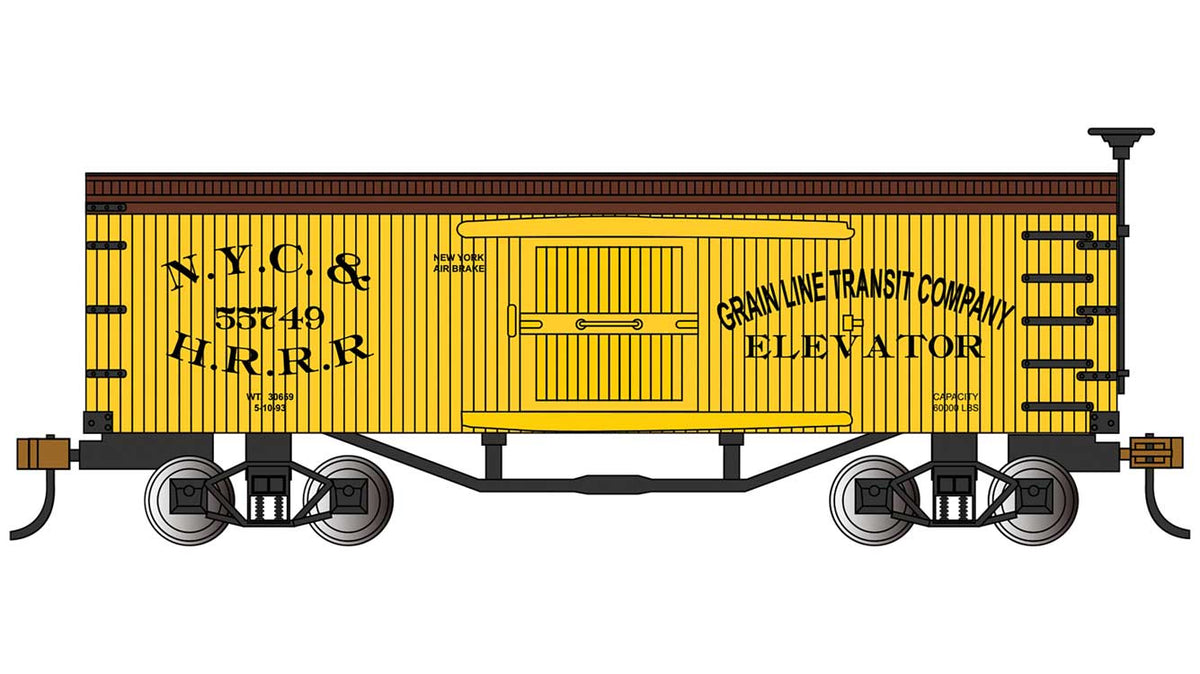 34' Old-Time Wood Boxcar - Ready to Run - Silver Series(R) -- New York Central & Hudson River #55749 (yellow, Boxcar Red)