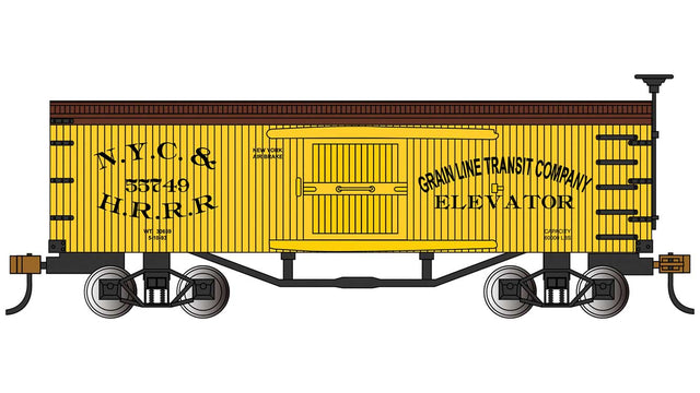 34' Old-Time Wood Boxcar - Ready to Run - Silver Series(R) -- New York Central & Hudson River #55749 (yellow, Boxcar Red)