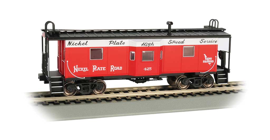 Steel Bay Window Caboose - Ready to Run -- Nickel Plate Road #425 (red, white, black; "High Speed" Slogan)