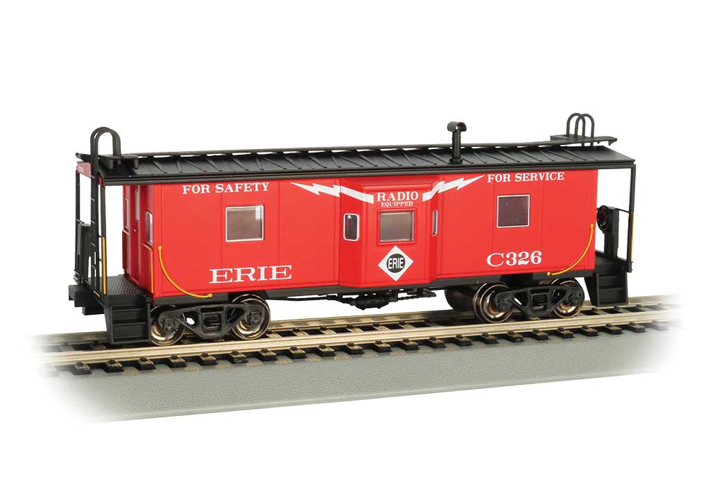 Steel Bay Window Caboose - Ready to Run -- Erie #C326 (red, white, black; "Radio Equipped" Slogan)