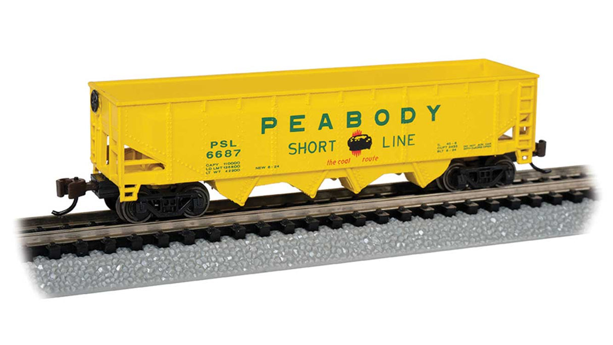 40' Quad Hopper - Ready to Run -- Peabody Coal Co. 6687 (yellow, green, red)-2
