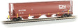 Canadian Cylindrical 4-Bay Grain Hopper with FRED - Ready to Run -- Canadian National #377399 (Boxcar Red, Yellow Conspicuity Marks)