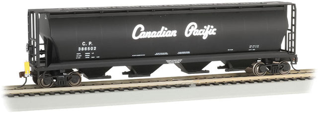 Canadian Cylindrical 4-Bay Grain Hopper, Flashing FRED - Ready to Run -- Canadian Pacific #386502 (black, Script Lettering)