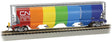 Canadian Cylindrical 4-Bay Grain Hopper, Flashing FRED - Ready to Run -- Canadian National (Demo Scheme; One Side Gray, One Side Rainbow Colors)-1