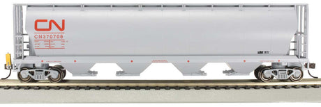 Canadian Cylindrical 4-Bay Grain Hopper, Flashing FRED - Ready to Run -- Canadian National (Demo Scheme; One Side Gray, One Side Rainbow Colors)-3