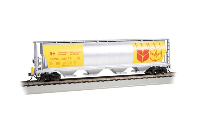 Canadian Cylindrical 4-Bay Grain Hopper, Flashing FRED - Ready to Run -- Government of Canada #108175 CNWX (silver, yellow, brown)