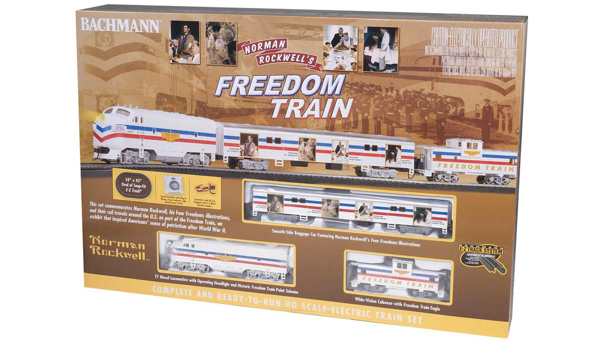 Norman Rockwell Freedom Train Set - Standard DC -- EMD F7, Display Car, Wide-Vision Caboose, E-Z Track Oval(R) Speed Controller-2