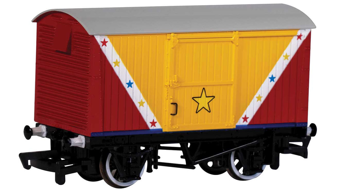 12-Ton Wood Boxcar (Van) - Ready to Run - Thomas & Friends(TM) -- Funfair Blue (red, yellow, white)