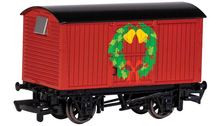 12-Ton Wood Boxcar (Van) - Ready to Run - Thomas & Friends(TM) -- Red, Christmas Wreath
