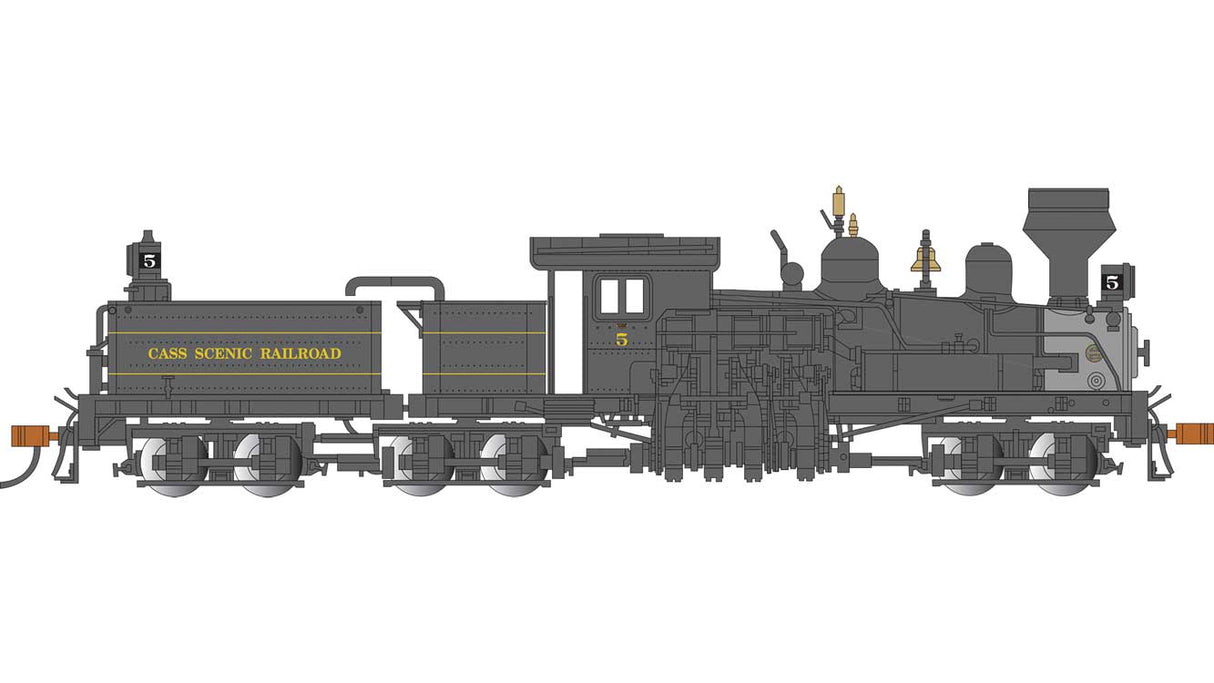 Lima 80-Ton 3-Truck Shay - Sound and DCC - Spectrum(R) -- Cass Scenic Railroad #5 (black, graphite, yellow)