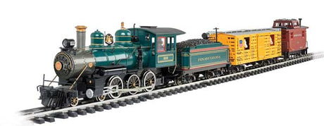 Cowcatcher Train Set - Standard DC -- 4-6-0 Locomotive, Animated Stock Car, Caboose; Track Oval, Speed Controller
