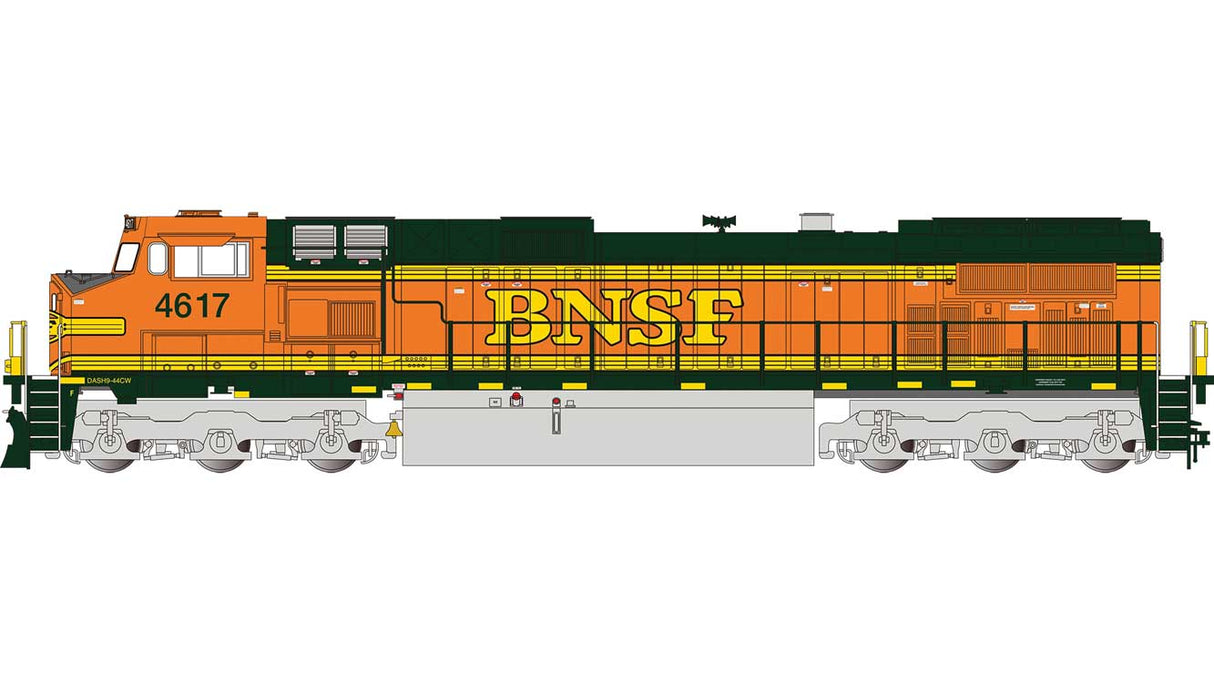 GE Dash 9-44CW - Standard DC -- BNSF Railway #4617 (H2, green, orange, yellow, silver)