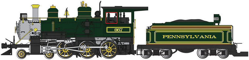 4-6-0 - Standard DC - Sound-Ready with Installed Speaker -- Pennsylvania Railroad 867 (Brunswick Green, yellow stripes, graphite)