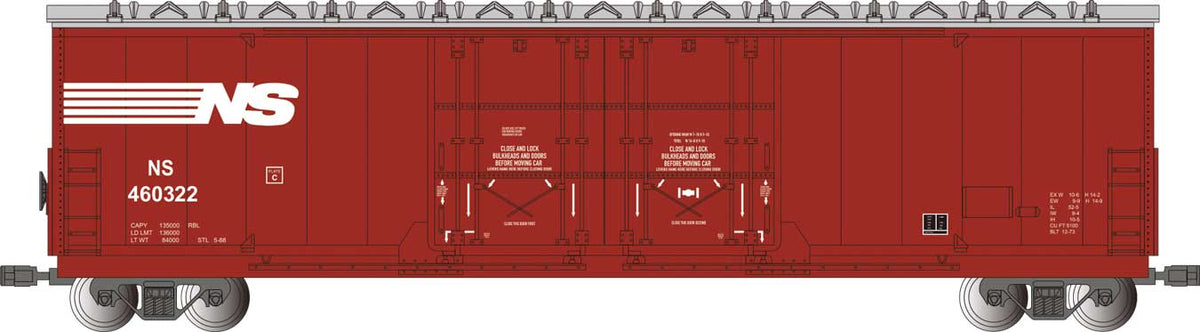 Evans 53' Double-Plug-Door Boxcar - Ready to Run -- Norfolk Southern #460322 (Boxcar Red, white)
