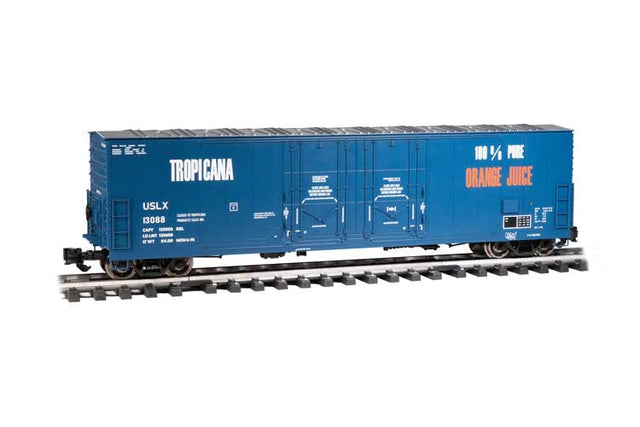 Evans 53' Double-Plug-Door Boxcar - Ready to Run -- Tropicana #13088 (blue, orange, white)