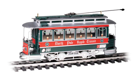 Single-Truck Closed Streetcar - Standard DC -- North Pole Rapid Transit (green, red, white)